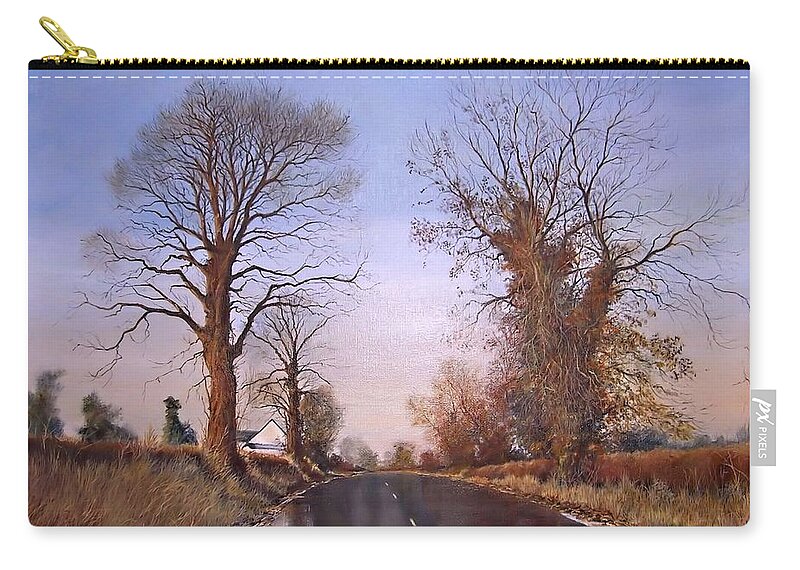 Landscape Zip Pouch featuring the painting Winter morning on Calverton Lane by Barry BLAKE