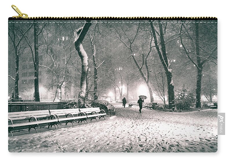 Nyc Zip Pouch featuring the photograph Winter Night - New York City - Madison Square Park by Vivienne Gucwa