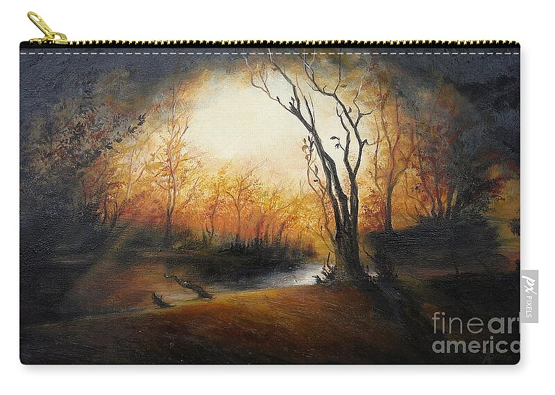 Landscape Zip Pouch featuring the painting Winter Night by Sorin Apostolescu