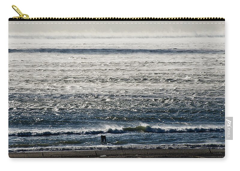 Seascape Zip Pouch featuring the photograph Winter Ocean Rockaway Beach by Maureen E Ritter