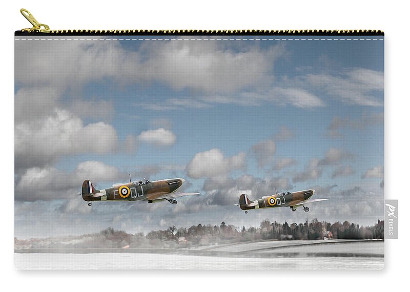 Spitfires In Winter Zip Pouch featuring the photograph Winter ops Spitfires by Gary Eason