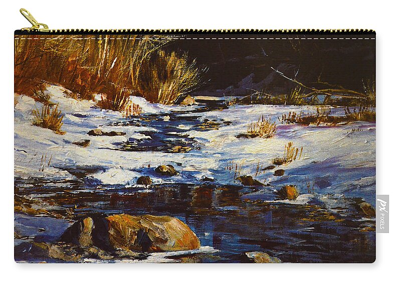 Winter Pond Zip Pouch featuring the painting Winter Pond by Sandi OReilly