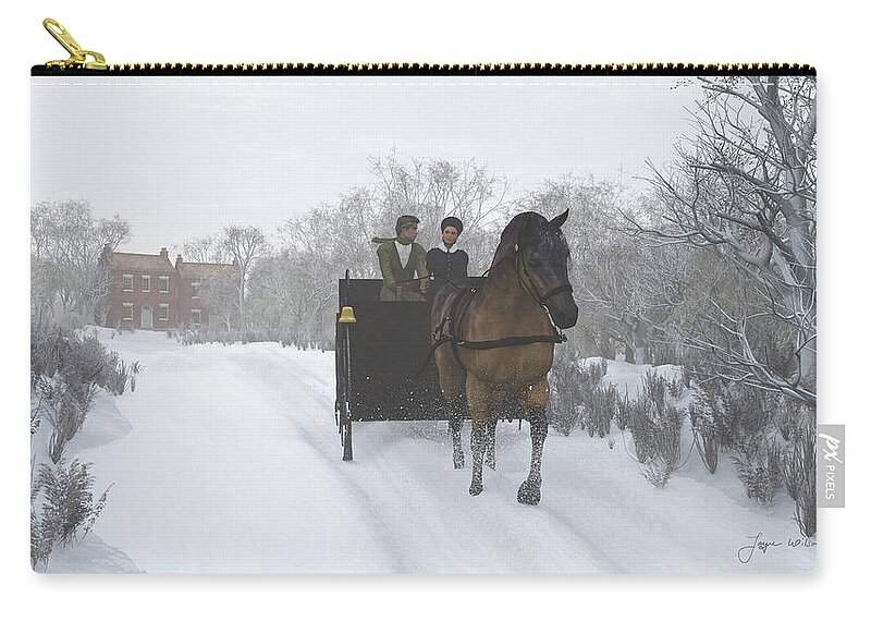 Winter Zip Pouch featuring the digital art Winter Sleigh Ride by Jayne Wilson