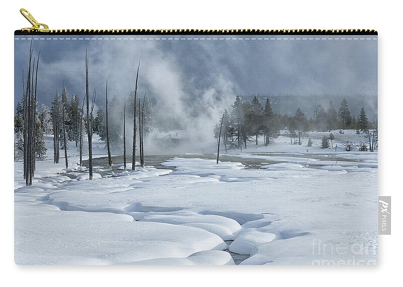 Landscape;yellowstone;wyoming;winter;national;park;snow;ice;creek;steam;fog;smoke;sandra;bronstein;sandra Bronstein;fine Art;photography;western United States;wilderness;out West;horizontal Zip Pouch featuring the photograph Winter Solitude by Sandra Bronstein