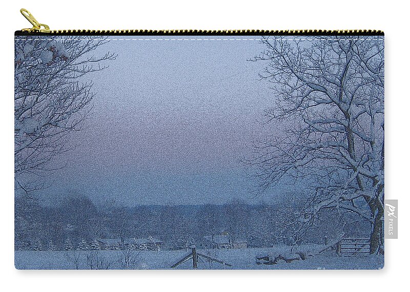Winter Zip Pouch featuring the photograph Winter Trees on West Michigan Farm at Sunrise by Conni Schaftenaar