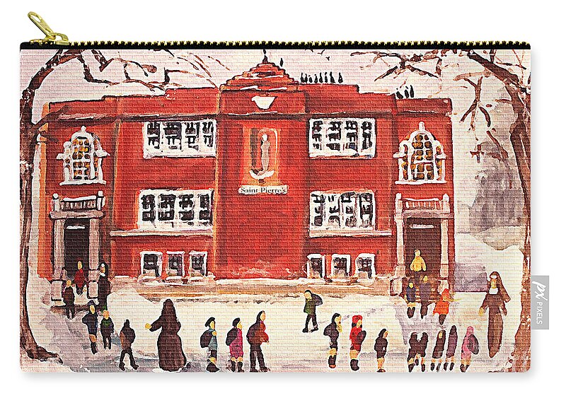 Landscape Zip Pouch featuring the painting Winter Vacation Begins for Saint Pierre's School by Rita Brown