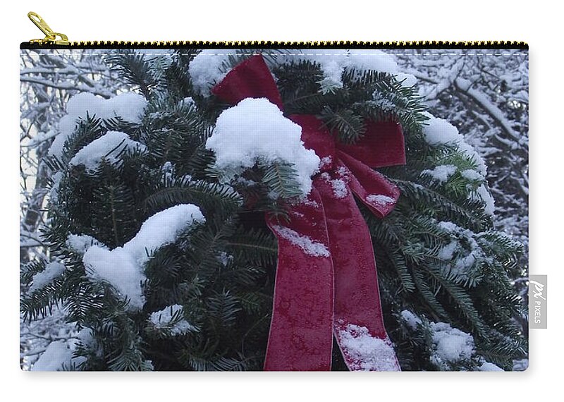 Snow Zip Pouch featuring the photograph Winter Wreath by Michelle Welles