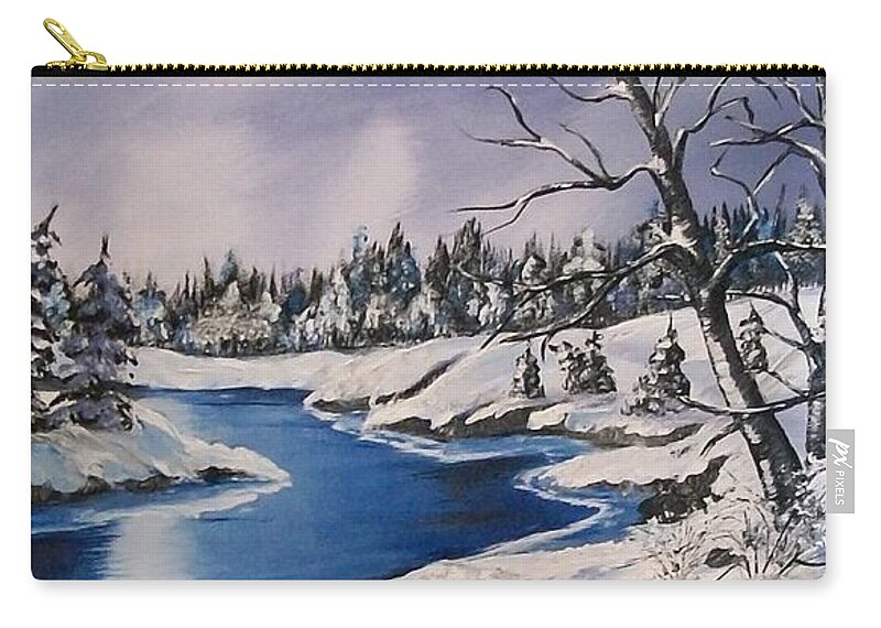 Snow Zip Pouch featuring the painting Winter's Blanket by Sharon Duguay