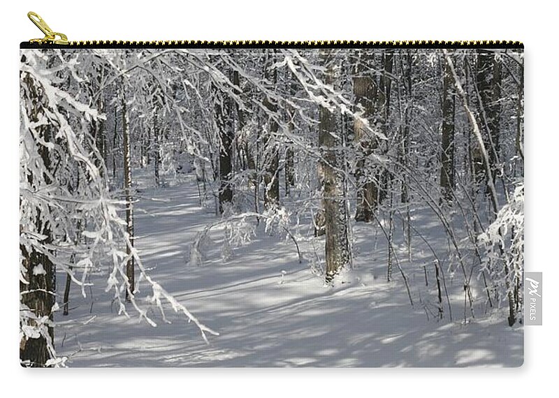 Winter Zip Pouch featuring the photograph Wintery Woodland Shadows by Patricia Overmoyer