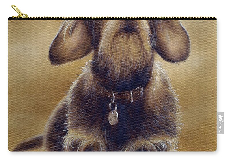 Dog Paintings Zip Pouch featuring the painting Wire Haired Dachshund by John Silver