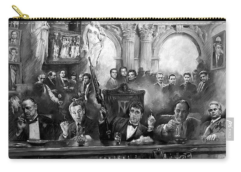 Gangsters Zip Pouch featuring the mixed media Wise Guys by Ylli Haruni