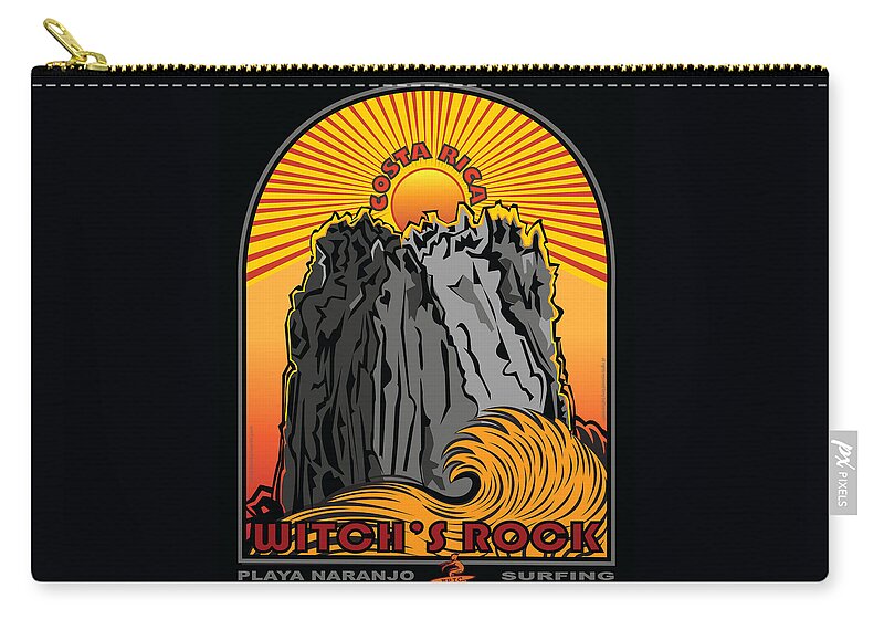 Surfing Zip Pouch featuring the digital art Surfing Witch's Rock Costa Rica Playa Naranjo by Larry Butterworth
