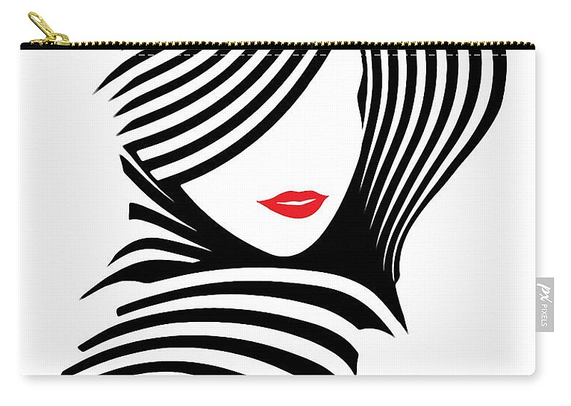 Black And White Zip Pouch featuring the digital art Woman Chic in Black and White by Rafael Salazar