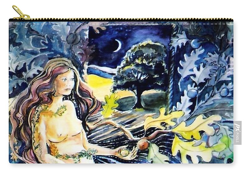 Acorn Zip Pouch featuring the painting Woman Holding an Acorn - by Trudi Doyle