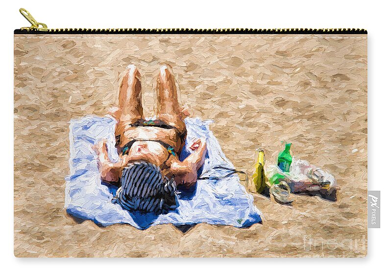 Woman Zip Pouch featuring the photograph Woman on the beach by Les Palenik