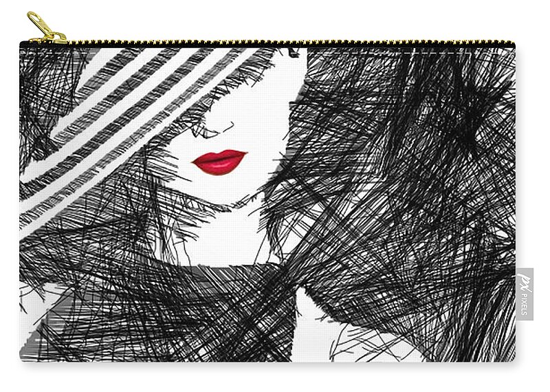 Woman Zip Pouch featuring the digital art Woman with a Hat by Rafael Salazar