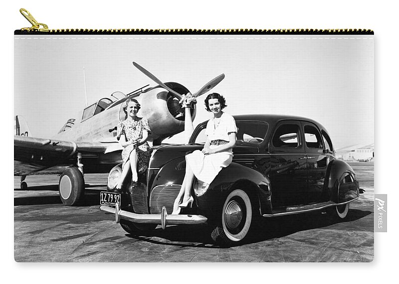 1035-713 Zip Pouch featuring the photograph Women, Lincolns And Airplanes by Underwood Archives