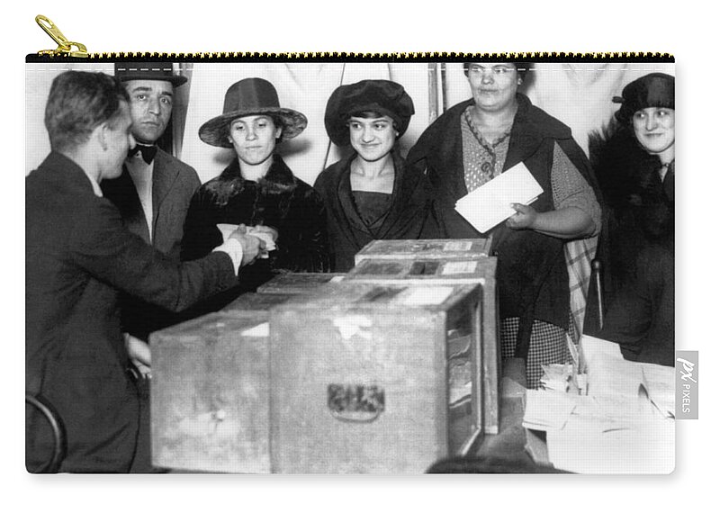 1920 Zip Pouch featuring the photograph Women Voting For First Time by Underwood Archives