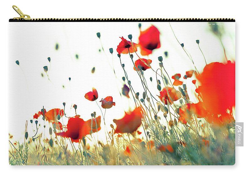 Scenics Zip Pouch featuring the photograph Wonderful Weightless Red Corn Poppies by Alexxx1981