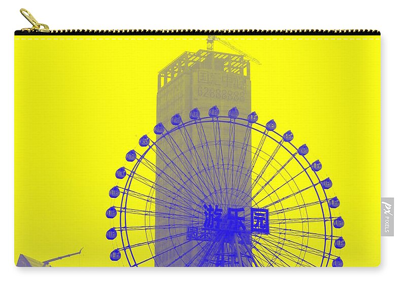 Wonder Zip Pouch featuring the photograph WonderWheel in Blue and Yellow by Valentino Visentini