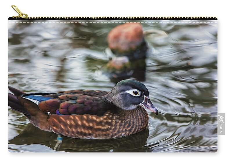 Wildlife Zip Pouch featuring the photograph Wood Duck Hen by Bill and Linda Tiepelman