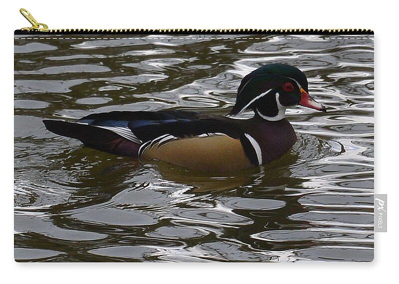 Duck Zip Pouch featuring the photograph Wood Duck on Water by Lawrence Christopher