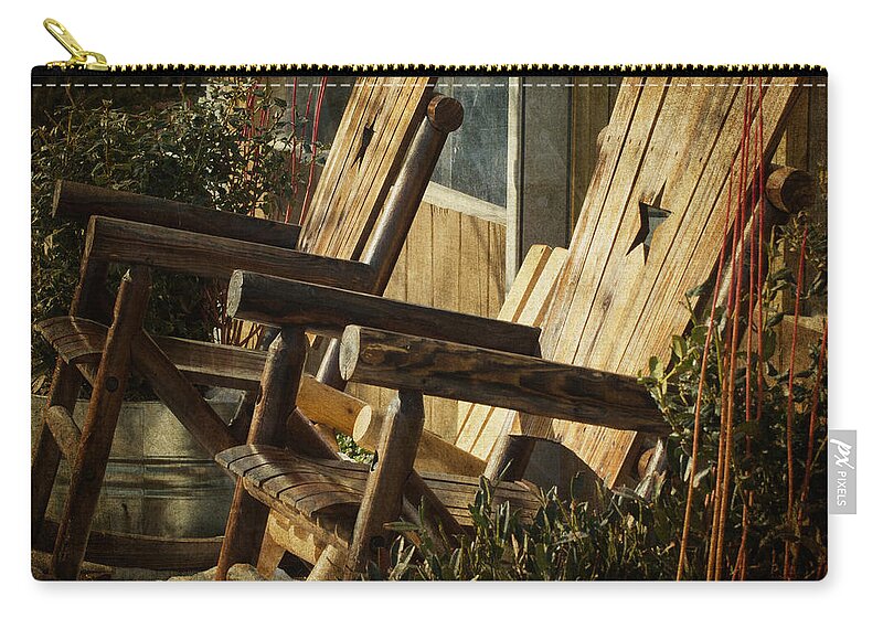 Wooden Zip Pouch featuring the photograph Wooden Chairs by Judy Wolinsky