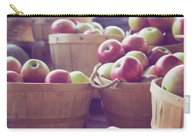 Retail Zip Pouch featuring the photograph Wooden Crates Full Of Fresh Apples by Gabriela Tulian