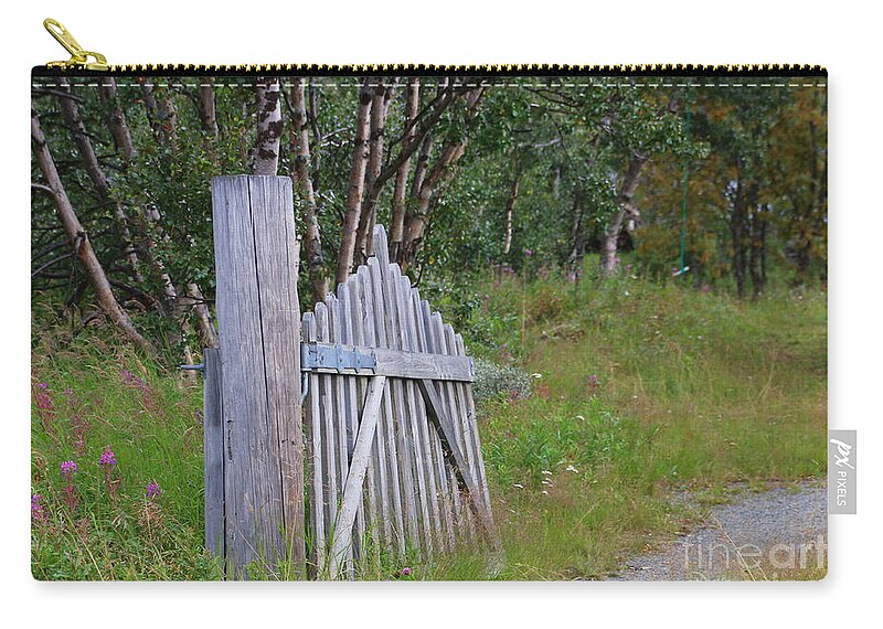 Door Zip Pouch featuring the photograph Wooden garden door in the solitude by Amanda Mohler