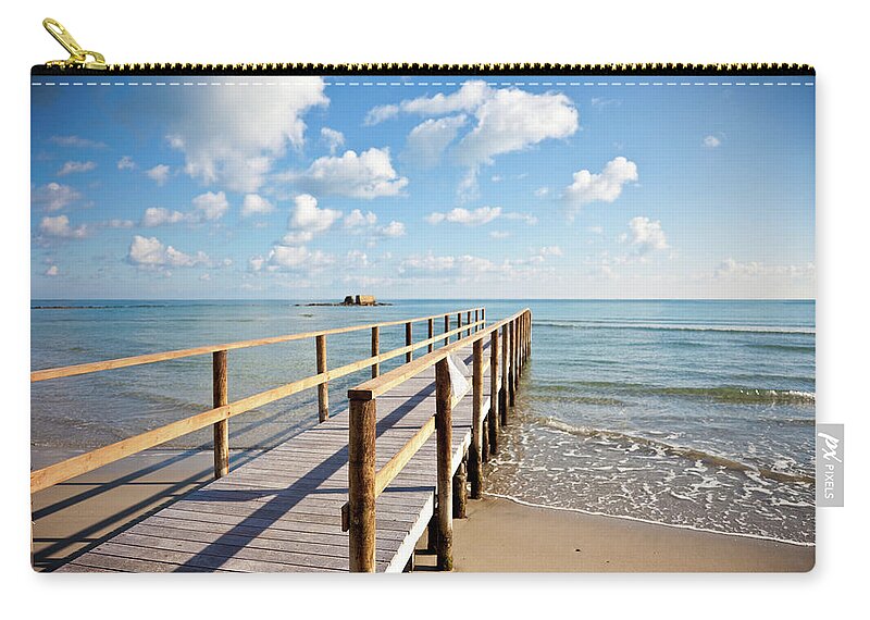 Scenics Zip Pouch featuring the photograph Wooden Pontoon Bridge by Piccerella