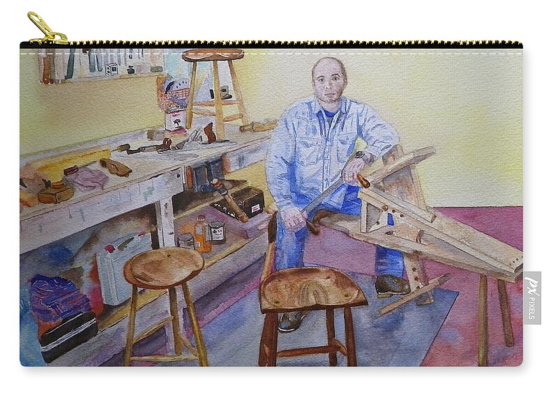 Woodworker Zip Pouch featuring the painting Woodworker Chair maker by Anna Ruzsan