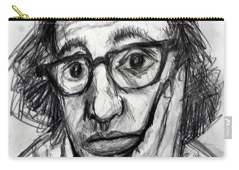 Woody Allen Zip Pouch featuring the drawing Woody Allen by Paul Sutcliffe