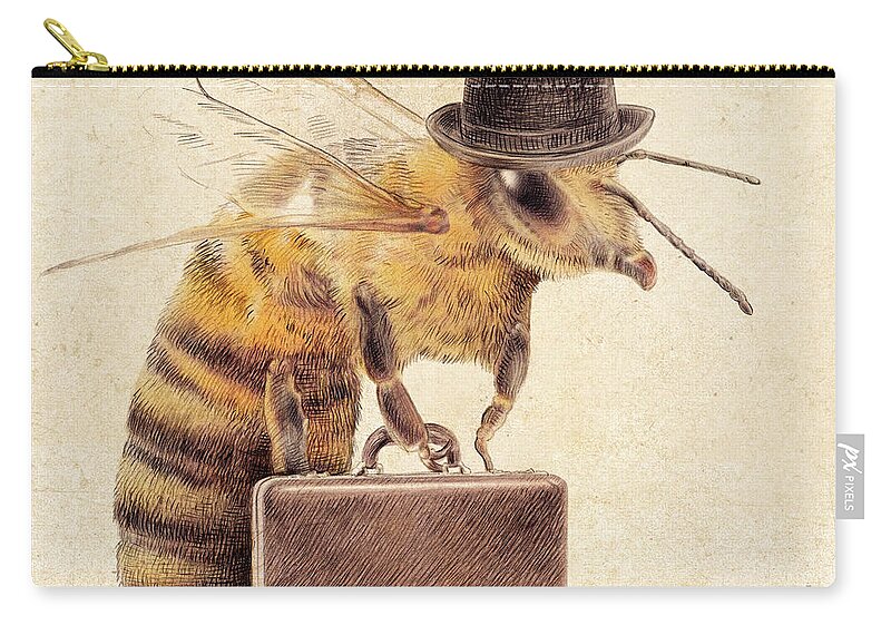 Bee Zip Pouch featuring the drawing Worker Bee by Eric Fan