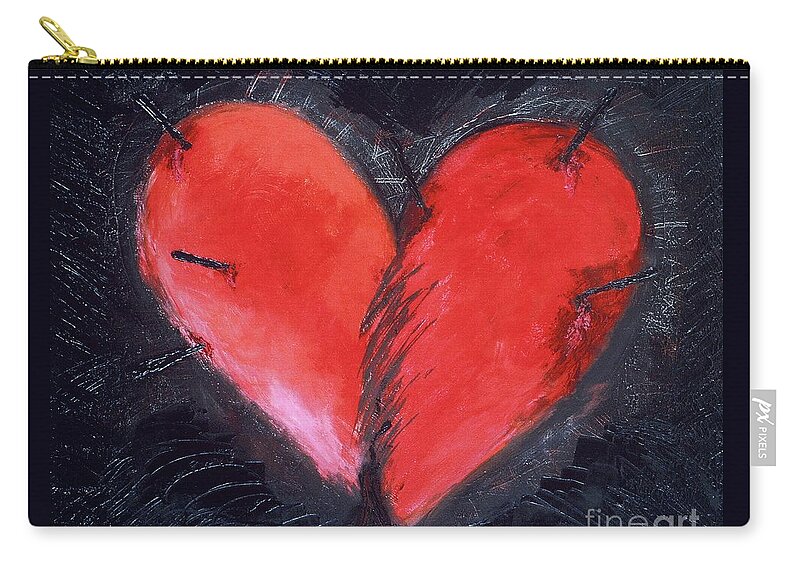Heart Zip Pouch featuring the painting Wounded Heart by Karen Francis