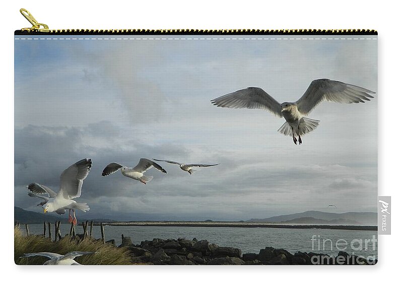 Birds Carry-all Pouch featuring the photograph Wow Seagulls 2 by Gallery Of Hope 