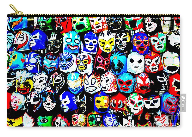 San Francisco Zip Pouch featuring the photograph Wrestling Masks of Lucha Libre Altered by Jim Fitzpatrick