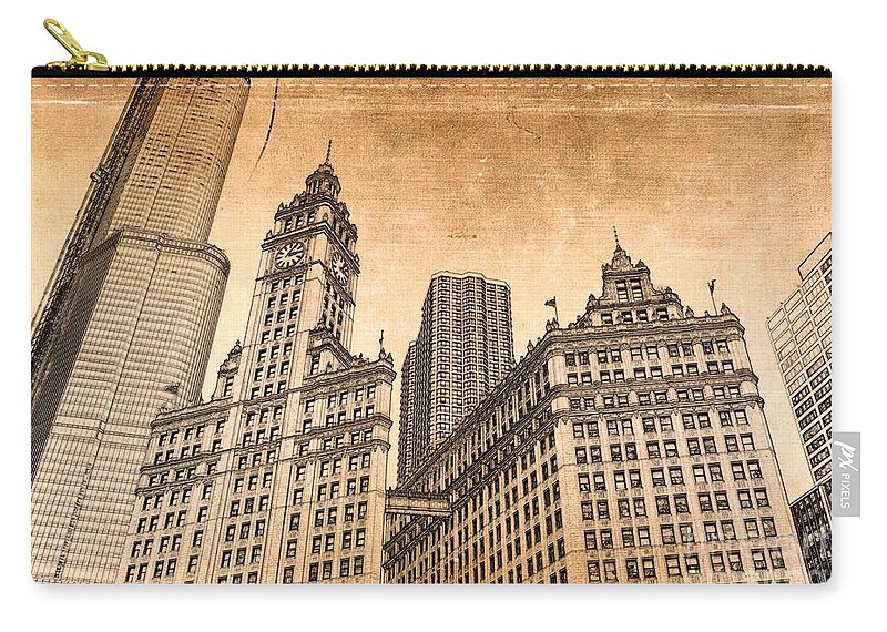 Wrigley Tower Zip Pouch featuring the photograph Wrigley Tower Chicago by Dejan Jovanovic
