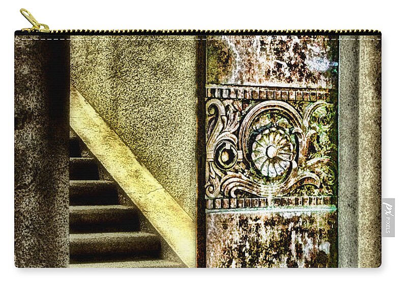 Bronze Zip Pouch featuring the photograph Wrigley's Tower Bronze Doors by Diana Sainz by Diana Raquel Sainz