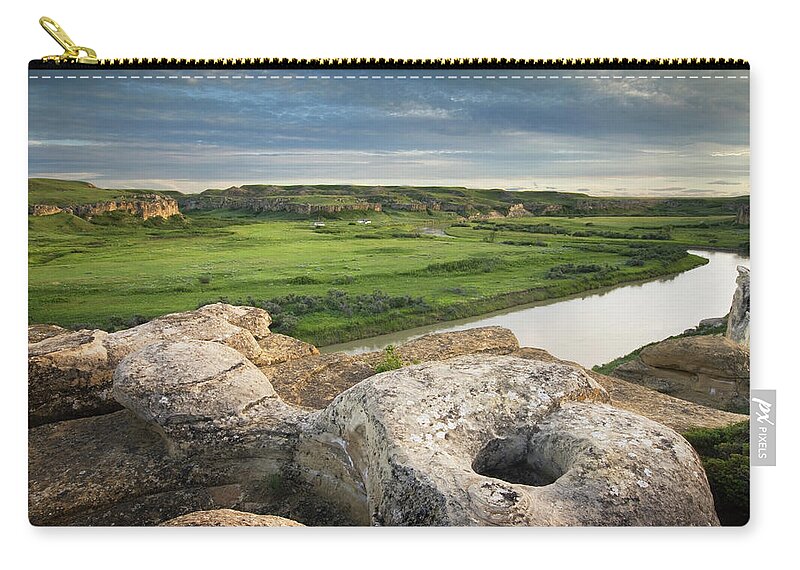 Scenics Zip Pouch featuring the photograph Writing On Stone Provincial Park Alberta by Alan Majchrowicz