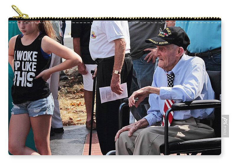 People Zip Pouch featuring the photograph WW2 vet and young girl by Karl Rose