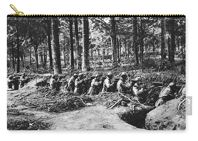1914 Zip Pouch featuring the photograph Wwi French Line Of Defense by Granger