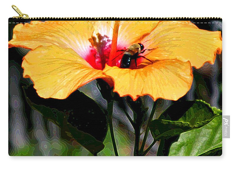 Yellow Carry-all Pouch featuring the photograph Yellow Bumble Bee Flower by Matalyn Gardner
