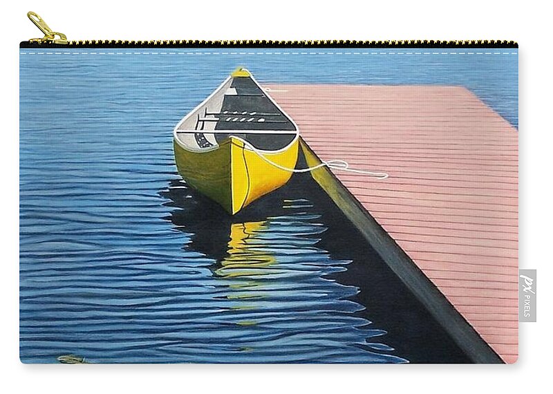 Landscape Paintings Zip Pouch featuring the painting Yellow Canoe by Kenneth M Kirsch