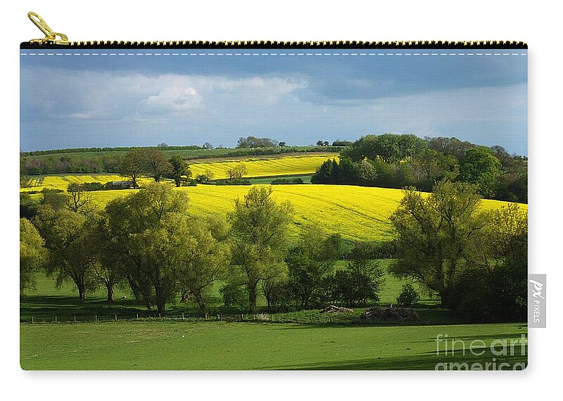 Yellow Zip Pouch featuring the photograph Yellow Fields in the Sun by Jeremy Hayden