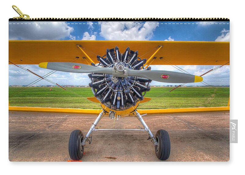Ellington Field Zip Pouch featuring the photograph Yellow Stearman by Tim Stanley