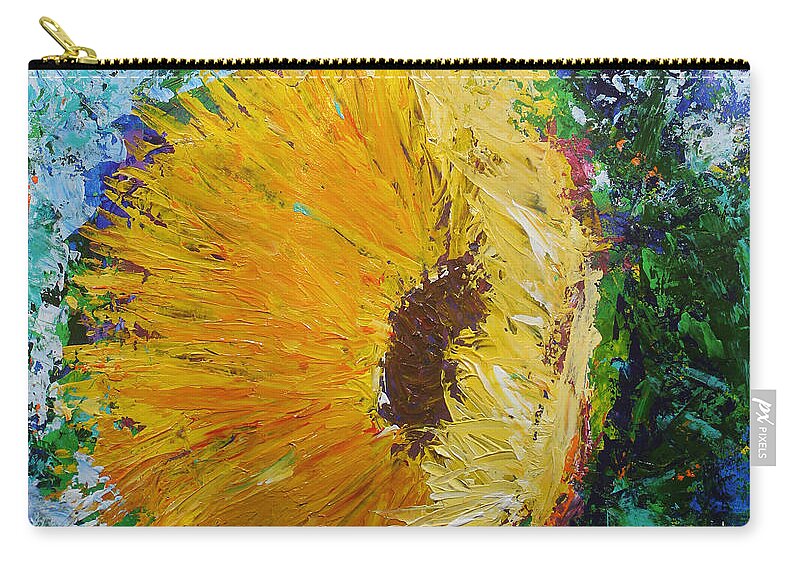 Yellow Flower Zip Pouch featuring the painting Yellow Sunflower by Kristye Dudley