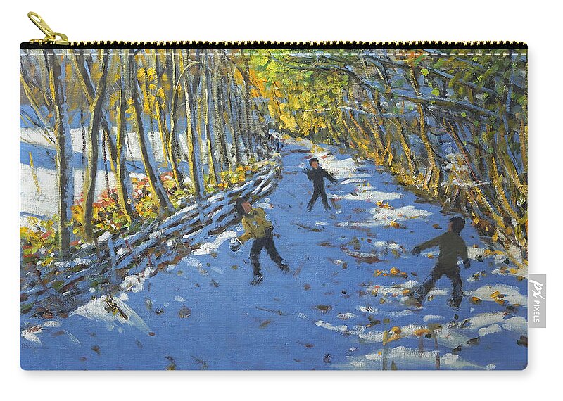 Andrew Macara Zip Pouch featuring the painting Yellow trees Allestree Park by Andrew Macara