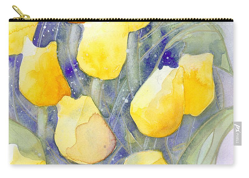 Yellow Tulips Zip Pouch featuring the painting Yellow tulips 1 by Ingela Christina Rahm