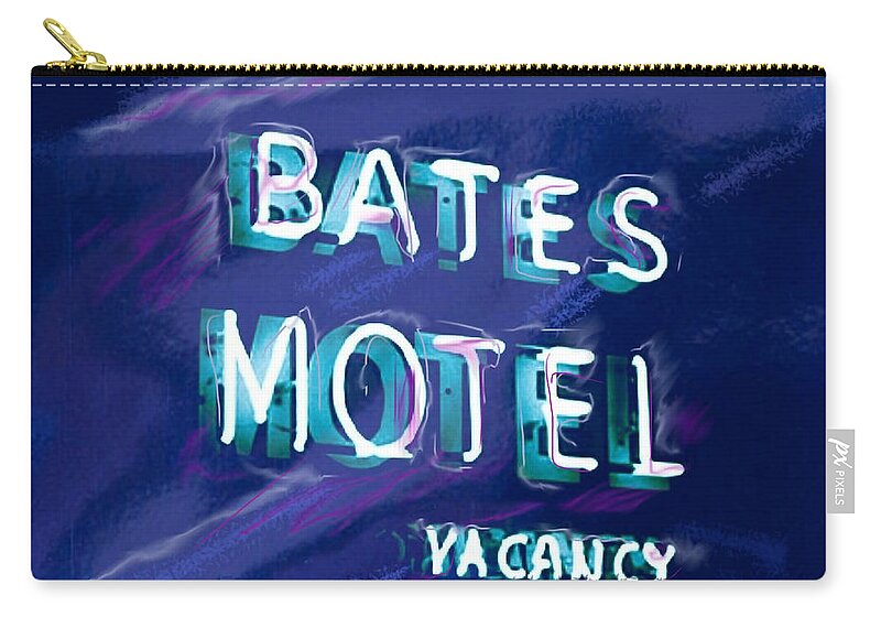 Bates Motel Zip Pouch featuring the mixed media You Check in But You Don't Check out by Russell Pierce