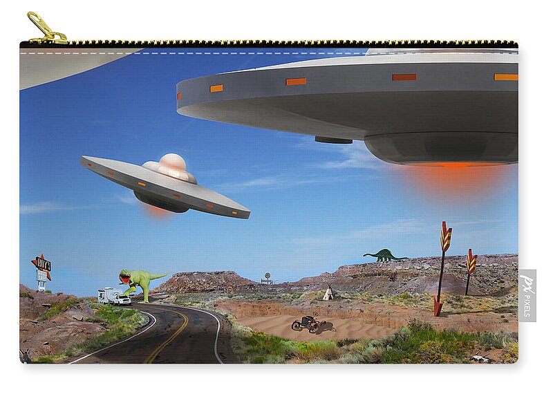 Surrealism Carry-all Pouch featuring the photograph You Never Know What You will See On Route 66 2 by Mike McGlothlen